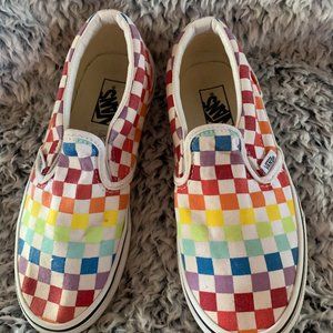 Size 3 girl's Rainbow Checked Van's sneakers.